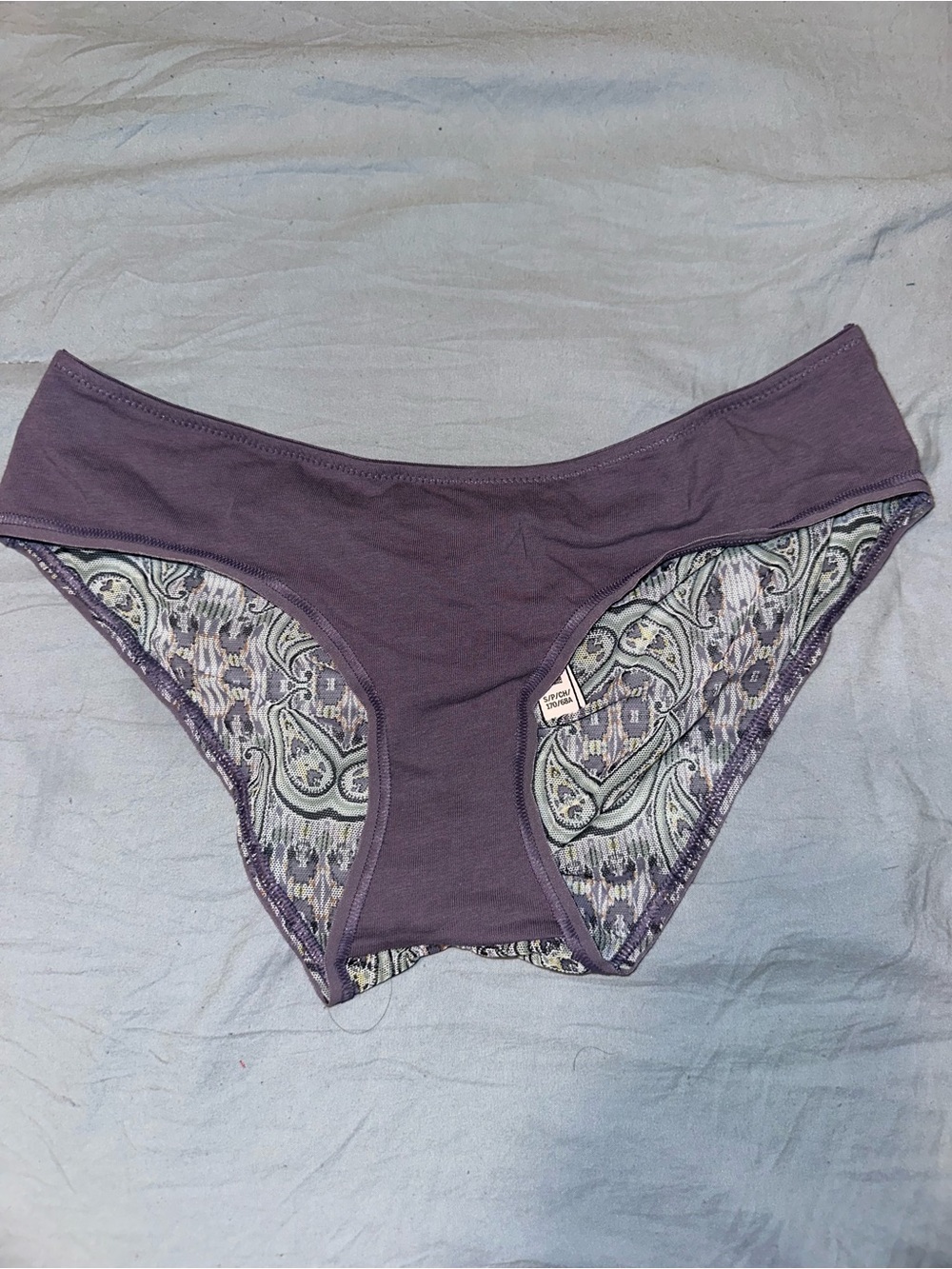 Victoria's Secret Purple Cotton-Blend Bikini Briefs with Paisley Inset